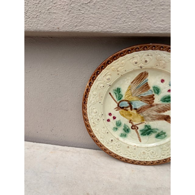 Rustic German Majolica Birds Plate, Circa 1900 For Sale - Image 3 of 4