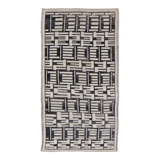 Sub-Geometric Afghan Abstract All-Over Modern Design in Ebony and Ivory 6'7 X 13'0 For Sale