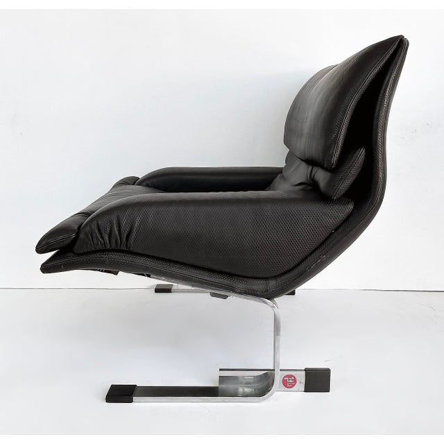 1980s 1980s Giovanni Offredi Saporiti Italia Onda Wave Chair, Black Leather, Chrome For Sale - Image 5 of 16