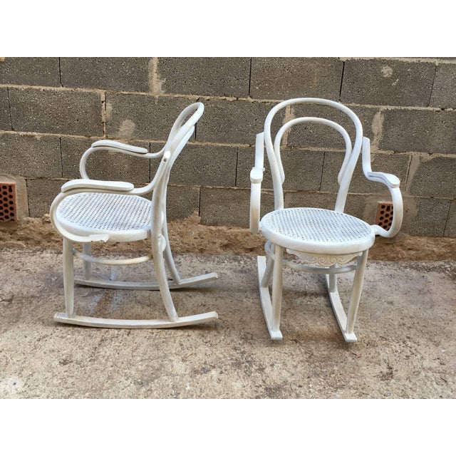 20th Century White Patina Bentwood Rocking Chair Thonet Style For Sale - Image 4 of 10