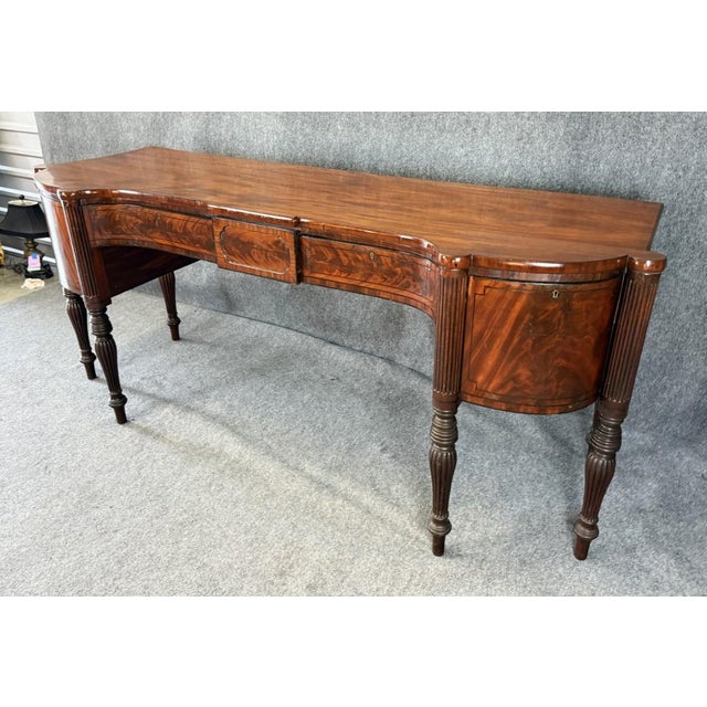English Monumental 18th Century Flamed Mahogany Sheraton Style Sideboard For Sale - Image 3 of 15