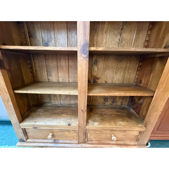 Wood Cottage Home Old Pine Double Library Bookcase For Sale - Image 7 of 12