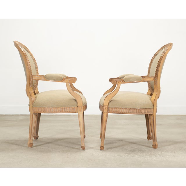 Set of Six Kreiss Louis XVI Style Cerused Oak Dining Armchairs For Sale - Image 11 of 18