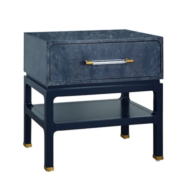 Worlds Away Matthew Izzo Home Estelle Navy Blue Burl Wood Side Table For Sale - Image 4 of 7