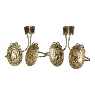 Vintage Nty Solid Brass "Gibson Girl" Portrait Curtain Holdbacks - Set of 4 For Sale