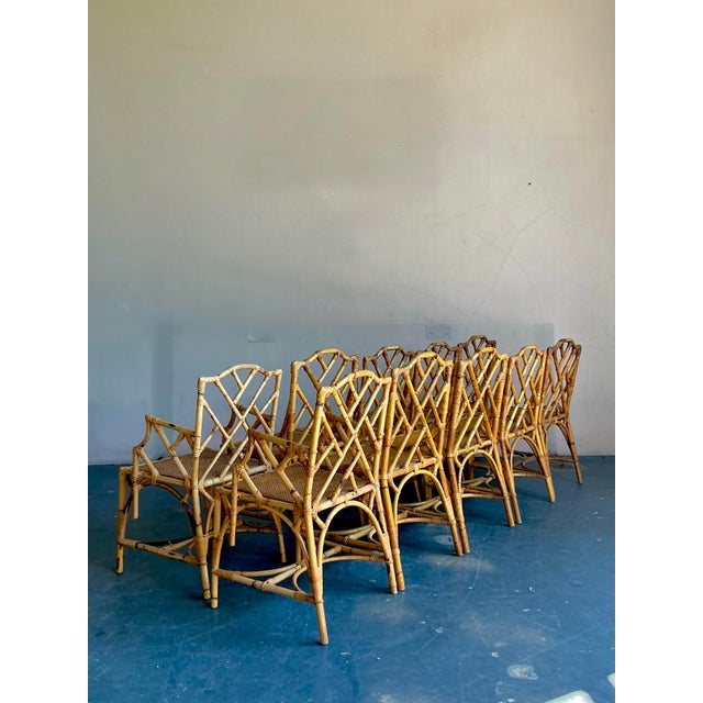Vintage Boho Chinese Chippendale Bamboo Dining Chairs - Set of 10 For Sale - Image 11 of 12