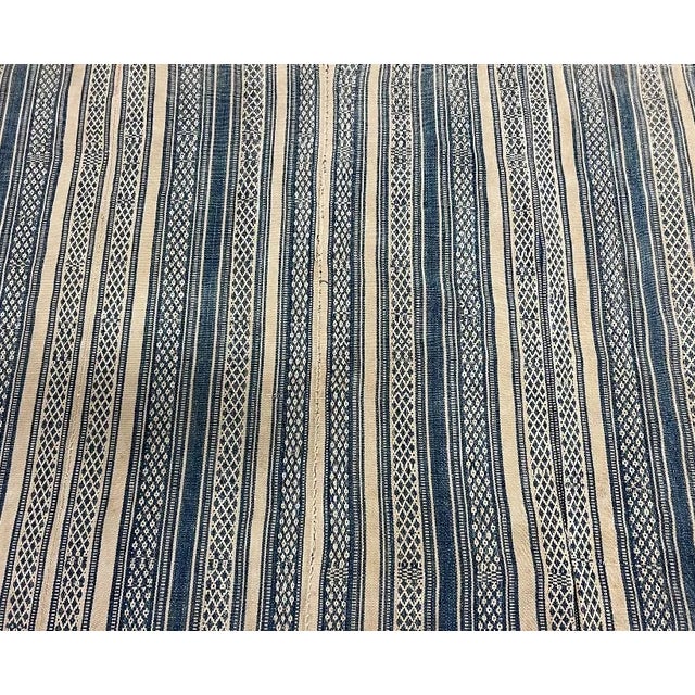 Vintage Kilim Fabric Fragment in Tan and Denim Blue Colors Stripe For Sale