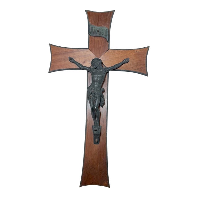 High Quality Antique Carved Wood Gilt Bronze Religious Jesus Wall Crucifix Cross For Sale