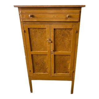 Antique Early American Primitive Style Painted Pie Safe Punched Tin Cabinet Cupboard. For Sale