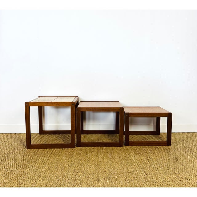 Vintage Nesting Table in Teak and Ceramic, 1960s, Set of 3 For Sale - Image 6 of 13