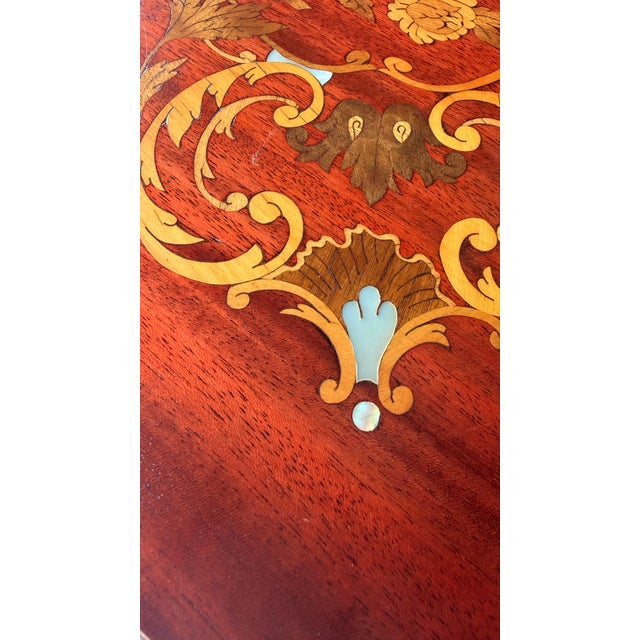 Vintage Rococo Style Printed Marquetry Accent Table For Sale - Image 9 of 16