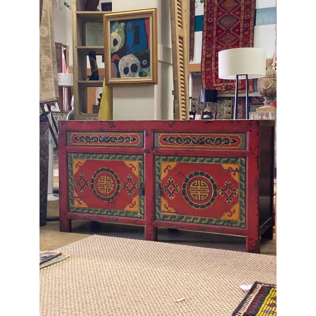 Painted Chinese Sideboard W 2 Drawers and Doors For Sale - Image 6 of 13
