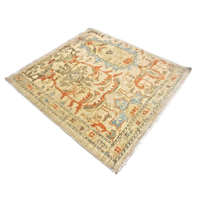 Early 21st Century Persian Sultanabad Wool 3x3 Square Ivory, Light Blue & Rust Handmade Area Rug #1141257 For Sale - Image 5 of 7