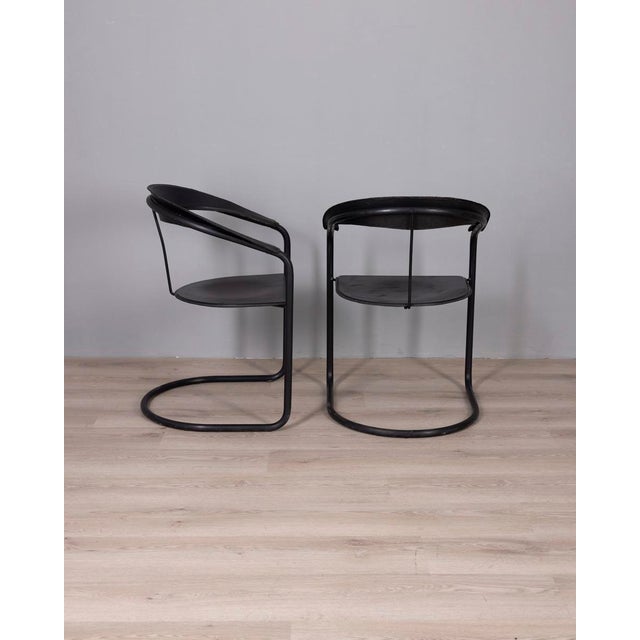 Bauhaus Vintage Metal and Leather Canasta Chairs by Arben, Italy, 1970s, Set of 2 For Sale - Image 3 of 12