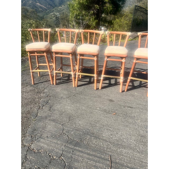 Set of 5 Vintage McGuire San Francisco Bar Stools With Rawhide Lashing For Sale - Image 9 of 10