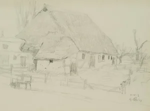 H. Christiansen, Thatched Roof House, 1925, Pencil