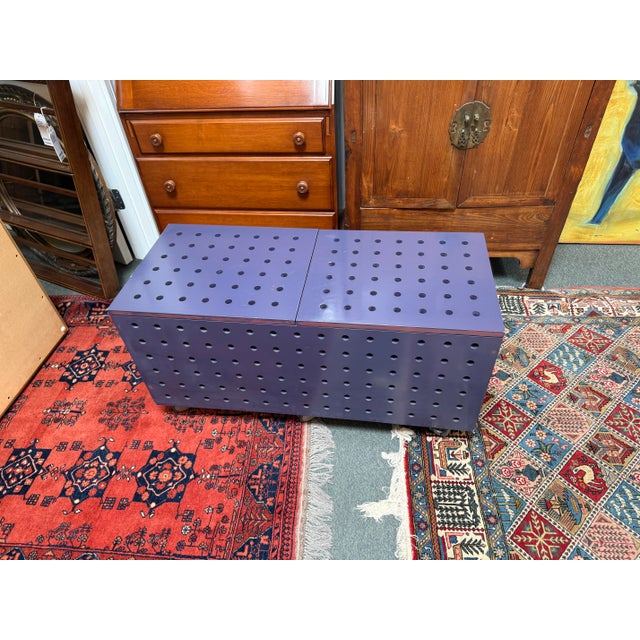 Postmodern Purple Peg Board Storage Table on Casters For Sale - Image 3 of 12