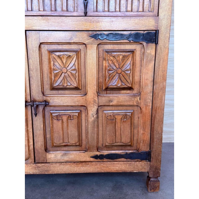 Late 19th Century Spanish Baroque Carved Walnut Tuscan Two Drawers Credenza or Buffet For Sale - Image 11 of 18