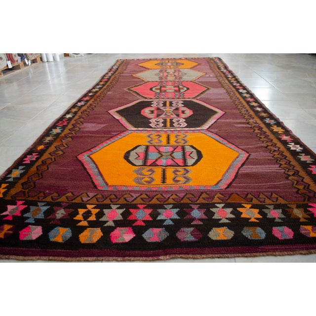 Handwoven Turkish Kilim Anatolian Flat Weave Purple Rug For Sale - Image 15 of 16