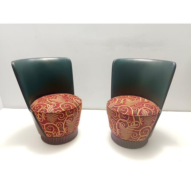 Postmodern Green Leather and Patterned Fabric Lounge Chair by Adam Tihany for Colbert, 1995 For Sale - Image 3 of 18