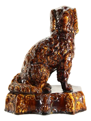 19th Century Rockingham Glaze Yellowware Dog King Charles Spaniel