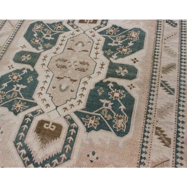 Textile Vintage Turkish Oushak Rug Featuring Soft Ivory Field With Green 4'9 X 7'2 For Sale - Image 7 of 11