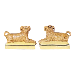 Pair of Italian Ceramic Recumbent Dogs or Pugs