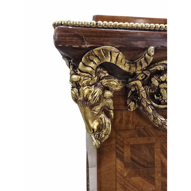 Vintage French Louis XVI Style Parquetry and Ormolu Display Pedestals - Pair For Sale - Image 9 of 10