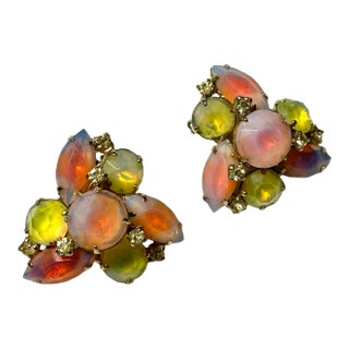 Kramer Citrine Yellow and Tangerine Clip-On Earrings, Signed - 2 Pieces For Sale