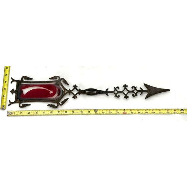 Rare Authentic Circa 1910s Antique American Cast Iron & Etched Ruby Glass Hally's Comet Motif Weathervane - 22 Inches Long For Sale - Image 12 of 12