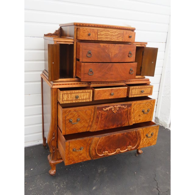 Early 1900s Depression Era Carved Inlay Tall Chest of Drawers 6639 For Sale - Image 10 of 18