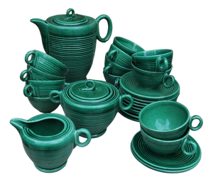 Green Glazed Ceramic Coffee Service by Blanche Letalle, 1950s, Set of 27