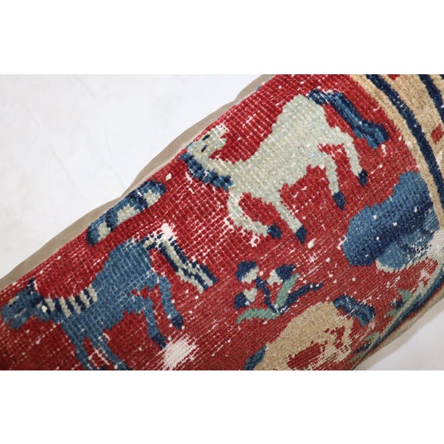 Folk Art Animal Motif Tibetan Large Lumbar Size Pillow For Sale - Image 3 of 5