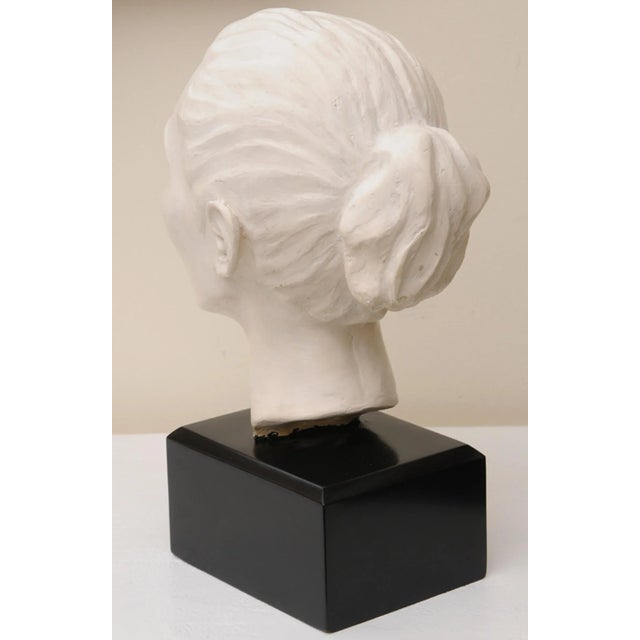 1960s Vintage Plaster of Paris Female Head Bust Sculpture on Black Wood Base, Restored, Italy, 1960's For Sale - Image 5 of 10