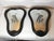 Beautiful and distinctive pair of backlit and decorated wall mirrors. Black aniline-finished hardwood frames. Original...