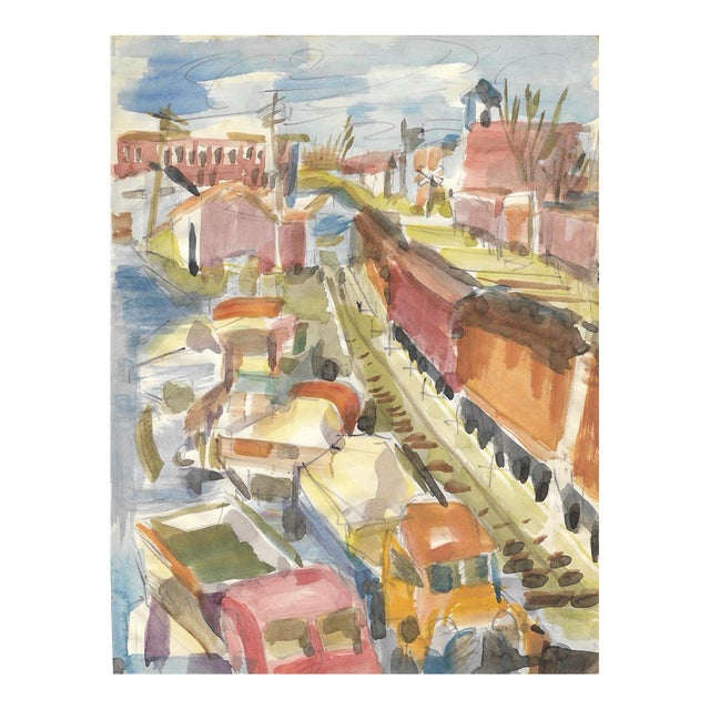 1955 Marianna Van Rossen Hoogendyk City Watercolor For Sale
