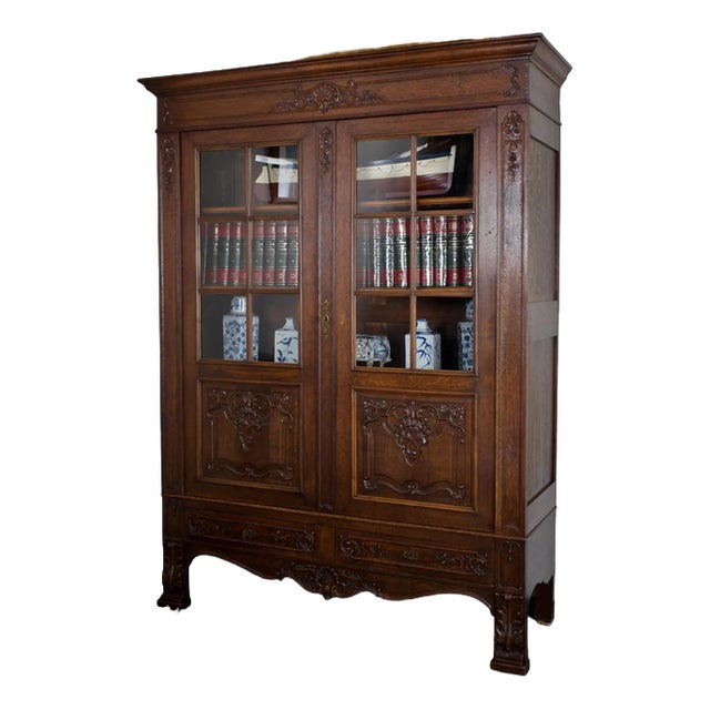 Rococo Style Carved Oak Display Bookcase For Sale