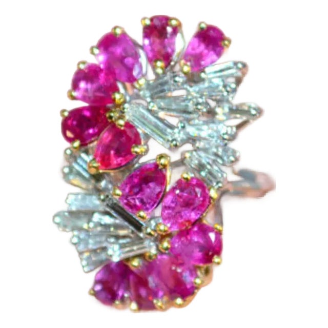Certified Natural 8.76cts VVS G Diamond Ruby 18k Solid Gold Cocktail Ring, Size 6 For Sale