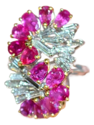 Certified Natural 8.76cts VVS G Diamond Ruby 18k Solid Gold Cocktail Ring, Size 6