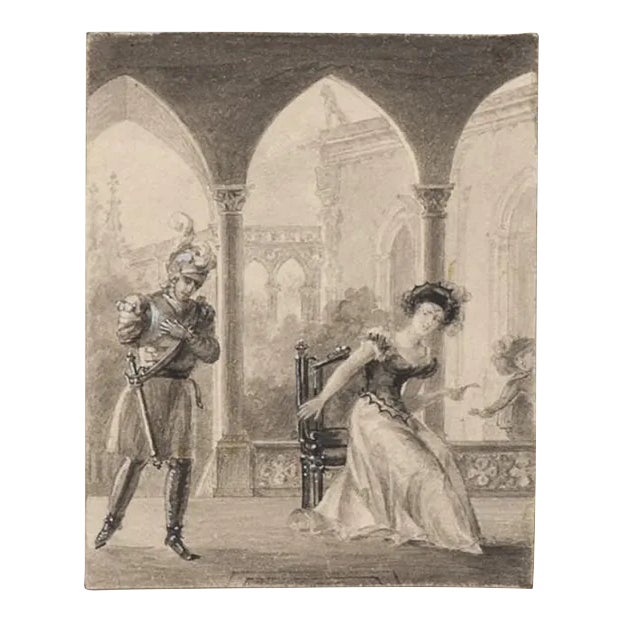 Gallant Scene, 19th Century, Pencil Drawing For Sale