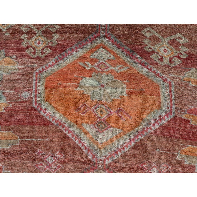 Tribal Long Rug, Vintage Turkish Gallery Rug With Tribal Design in Variegated Red 7'9 X 14'7 For Sale - Image 3 of 11