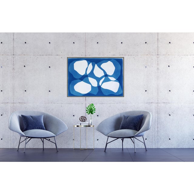 Blue 2025, Deep Quarry, Horizontal Artwork, Unique Monotype Cyanotype in Blue and White, Abstract Geometric Shapes on Paper by Kind of Cyan For Sale - Image 8 of 8