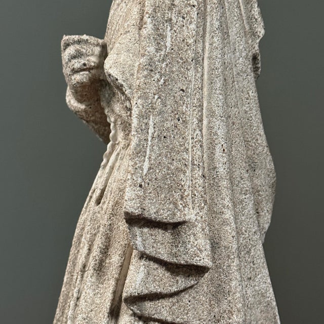 Antique Carved Stone Folk Art Religious Sculpture of a Kneeling Woman For Sale - Image 9 of 10