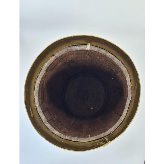 Decorative Wooden Barrel-Shaped Stand with Brass Hardware, 1970s For Sale - Image 6 of 12