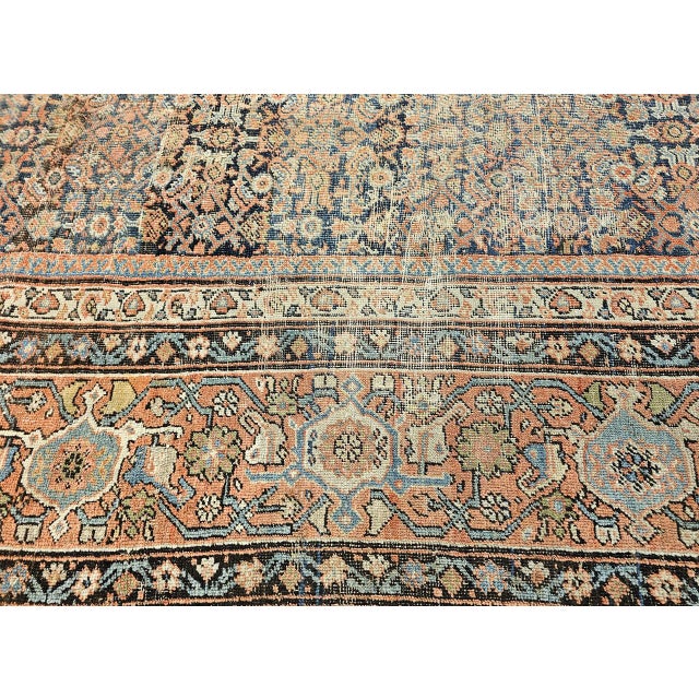 19th Century Oversized Persian Farahan, Hand-Knotted Wool, Allover Herati Geometric Pattern, Navy & Red, 14x18 For Sale - Image 18 of 18