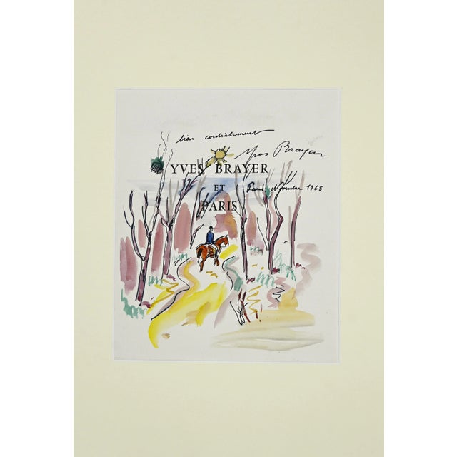 Chevalier dans le Bois is an original watercolor on paper realized by Yves Brayer in 1968. On the upper center of the...