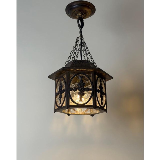 Early 20th Century German Biedermeier Revival Chinoiserie Glass Lantern An exceptionally decorative German lantern pendant...