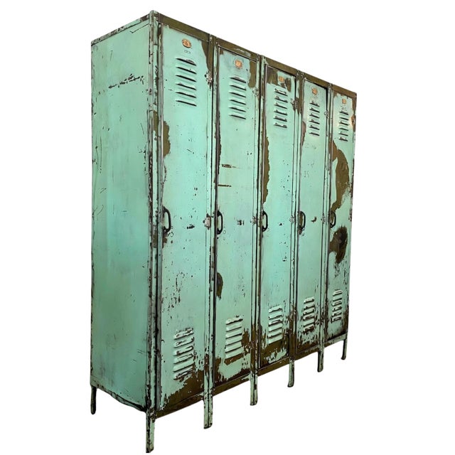Industrial 1960s Green Distressed Lockers For Sale - Image 3 of 6