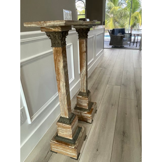 French Pair 19th Century French Onyx Pedestals W/Bronze Mounts For Sale - Image 3 of 12