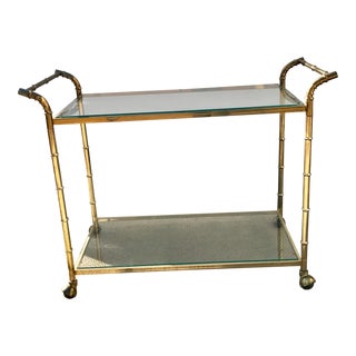 Faux Bamboo Brass Bar Cart For Sale
